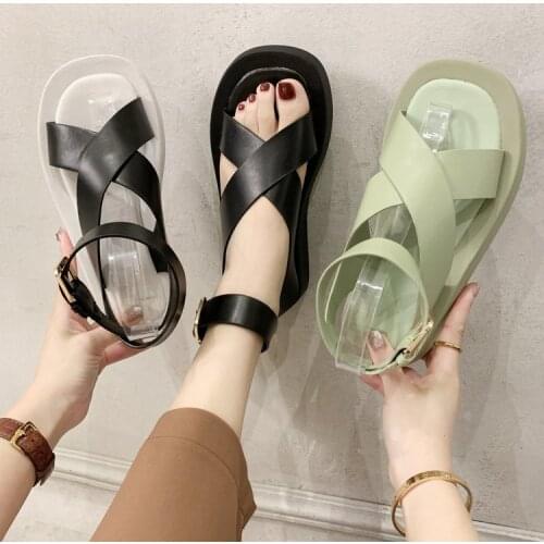 2021 Ladies Summer Sandals Beach Sandals Fashion Flat Shoes 2021 New Sandals Non-slip Flat Sandals Buckle Black and White