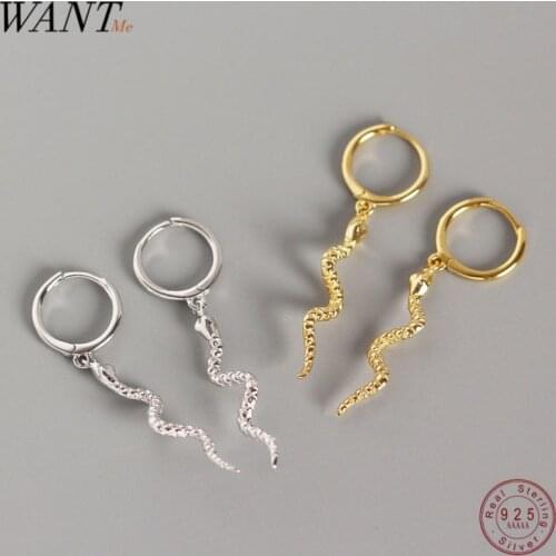WANTME Personality Punk Snake Animal Pendant Tassel Snakelike Hanging Stud Earrings for Women Real 925 Sterling Silver Jewelry