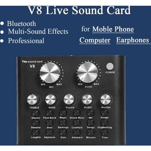 Live Sound Card V8 Audio External USB Headset Microphone Live Broadcast Sound Card for Mobile Phone Computer PC