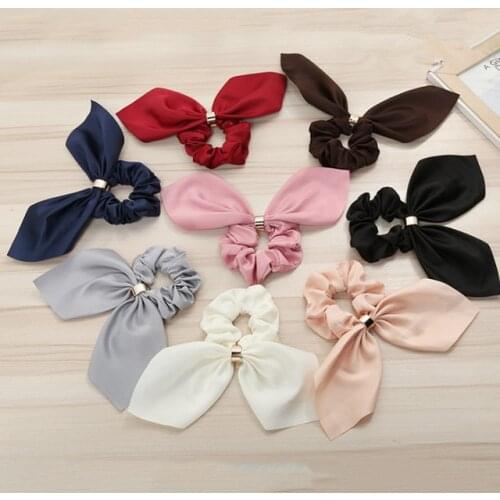 1 PC Solid Women Hair Accessories Rabbit Ears Silk Furling Rubber Bands Ponytail Holder For Women Girls Elastic Hair Bands
