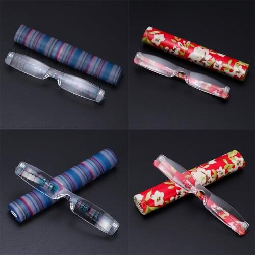 2021 Unisex Reading Glasses with Pen Tube Case Portable Presbyopic Glasses Metal Case Spring Hinge Eyeglasses Vision Care