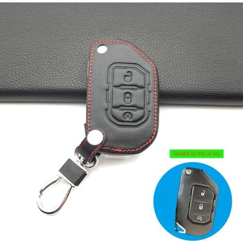 100% Leather Car Keys Cover Organizer Key Holder Bag Key Case Wallet For Jeep 3 Buttons Wrangler JL 2018 Car Accessories
