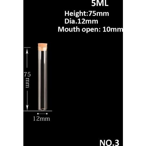 100sets Glass Test Tube Trial bottle Cork Oil Clear High Borosilicate glass Wishing bottle jars charm vial Pendant 127510 5ML