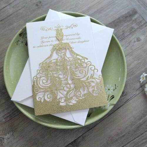 100Pcs Luxury Laser Cut Wedding Invitation Card Pocket Blank Ivory Paper Marriage Invitations With Printing Bride Shower Party