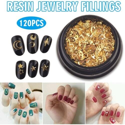 120pcs/box Nail Stickers Jewelry Crafts DIY Epoxy Resin Fillings Mixed Steampunk Moon Star Nail Stickers Accessories Supplies