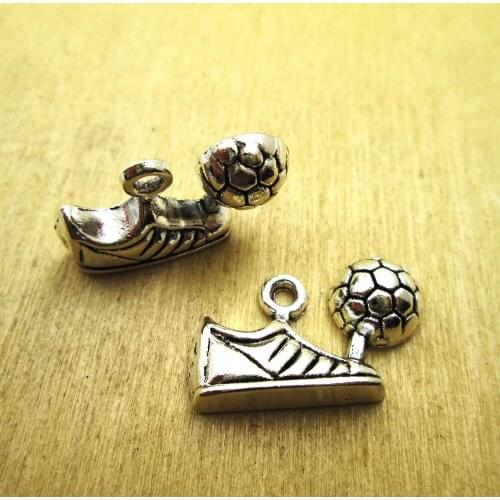 15pcs--24x15mm Soccer charms Cleat and Soccer Ball pendants/ charms DIY necklace/ bracelets charms antique silver tone