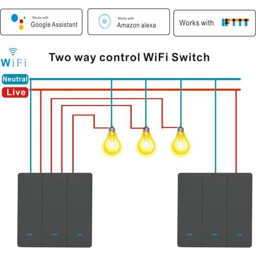 2pcs/set Rocker Two-way Switch Tuya Smart Life APP WiFi Wall Touch Switches Compatible Alexa Google Home Voice Control