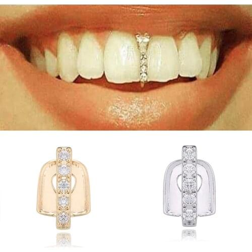 2020 New Hip Hop Gold Teeth Grillz Top Crystal Grills Dental Mouth Punk Teeth Caps Cosplay Party Tooth Rapper Funny Jewelry Gift