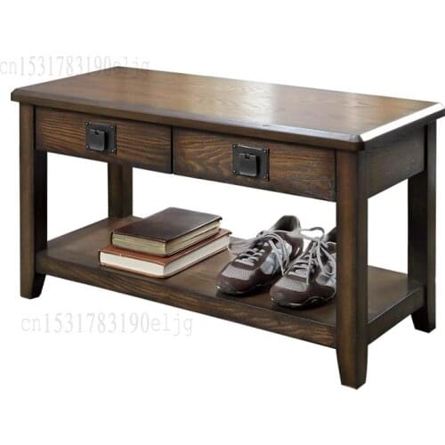 American Country Doorway Shoe Changing Stool Sofa Shoe Cabinet Solid Wood Living Room Cabinet Bench Retro Simple Style