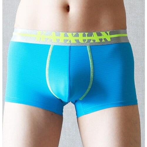 Men Ice Silk Underwear Boxers Hot Sexy Stripe Mens Low Waist Ultra-thin Breathable U Convex Pouch Male Trunks