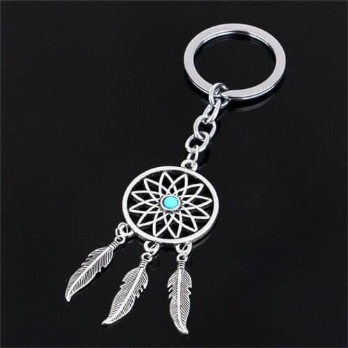 Hot Sale Dream Catcher Feather Key Chain Tassels Tone Silver Color Keyring Keychain Gift For Women Wholesale