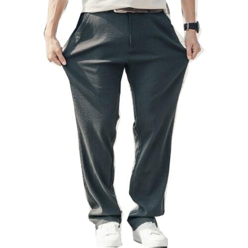 Fashion summer trousers mens loose straight stretch pants casual breathable solid color sportswear comfortable mens trousers