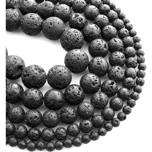 8mm Black Natural Volcanic Stone Beads For Jewelry Making DIY Men Accessories Bracelet Material Loose Round Bead Wholesale P901