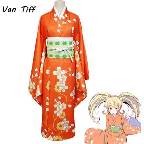 Danganronpa 2 Hiyoko Saionji Cosplay Costume Women Girls Hiyoko Orange Kimono Dress Sets Girls Hair Wigs Halloween Party