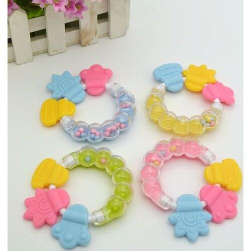 Safe Teething Ring Baby Boy Girl Silicone Teether Teething Biting Baby Rattle Toy Handbell Jingle Shower Gift