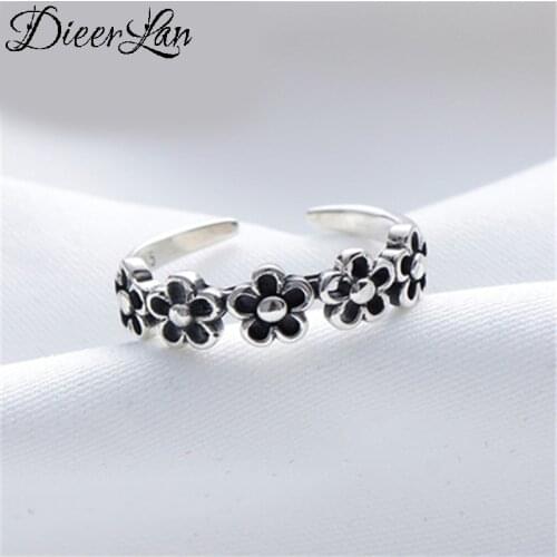 DIEERLAN Personality Silver Color Plum Flower Rings For Women Wedding Jewelry Adjustable Antique Finger Ring Anillos