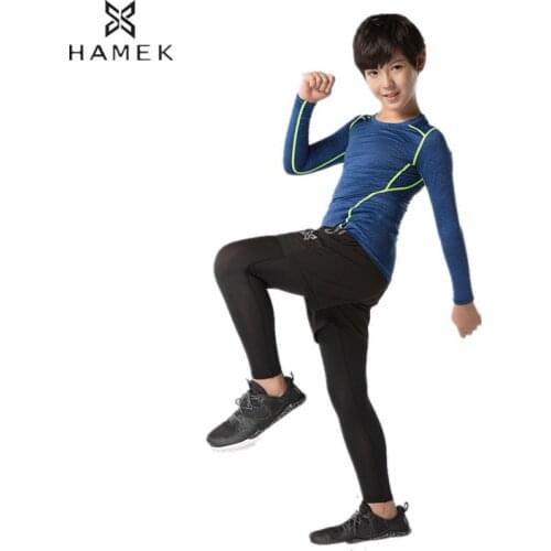 HAMEK Boys 3 Pcs Running Sets Child Long Sleeves Shirts Compression Tight Pants Leggings Comfortable Shorts Kids Basketball Suit
