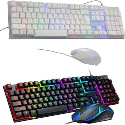 Tf200 Gaming Mechanical Keyboard Mouse Set Rainbow Backlight Wired Mix Backlit Keyboard 104 Keys Anti-ghosting For Gamer Pc