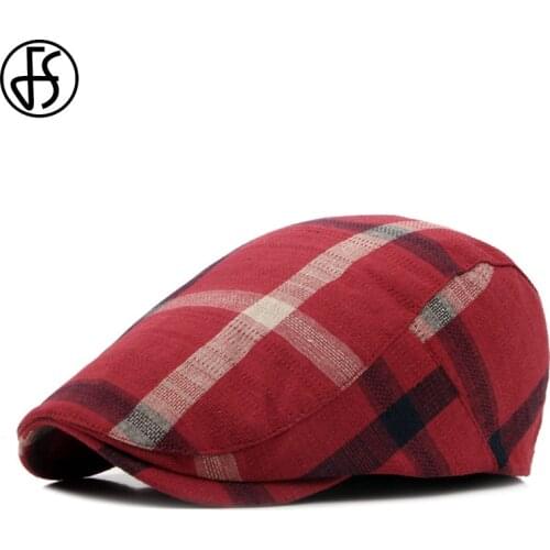 FS Unisex Classic Plaid Berets Caps For Men Casual Cotton Flat Cap Women Newsboys Gatsby Casquette Gorras Peaked Cap Cabbie Hats