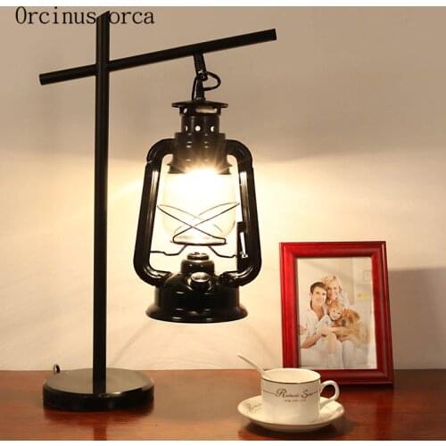 American style rustic kerosene lamp living room bedside lamp Nordic Industrial Wind iron LED desk lamp free shipping