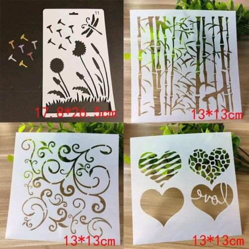 4pc Stencil Bullet Journal Painting Template Scrapbooking Album Drawing Mesh Wall Crafts Decor Office School Supplies Reusable
