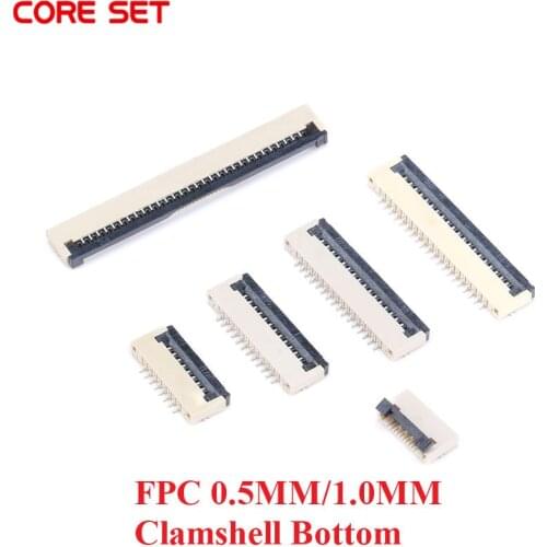 10pcs 0.5MM 1.0MM Pitch Bottom Clamshell Socket Connect FPC Flat Cable Connector 4P 5P 6P 8P 10P 12P 14P 16P 20P 22P 24P 30P 34P