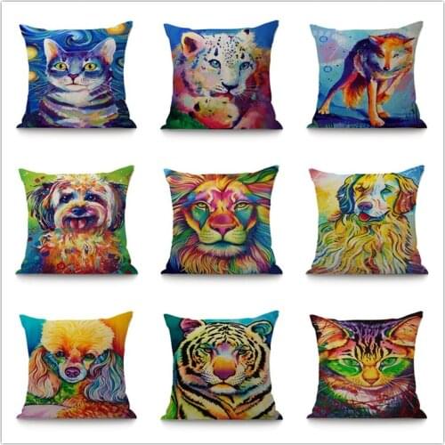 Colorful Aniaml Square Throw Pillow Case 45x45cm Decorative Cushion Sofa Room Decoration Dog Tiger Wolf Cat Print Cushion Cover