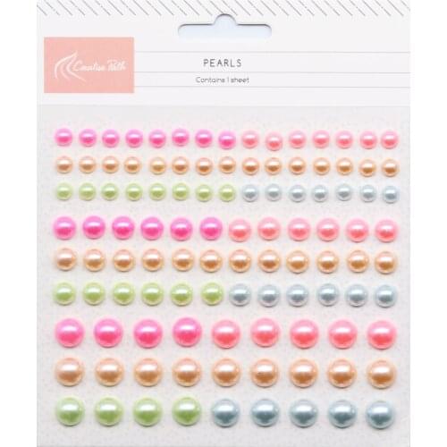 CRZCrafter Half-Round Pearls Stickers Self Adhesive Flat Back Assorted Size Colors Crafts Embellishments Scrapbooking Decoration