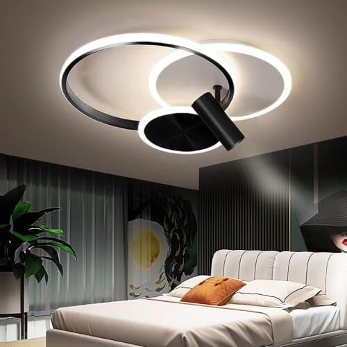 Round Ceiling Lamp with Spotlight Black Metal Chandelier Decoration for Bedroom Living Room Kitchen Dimmable Lighting Fixtures