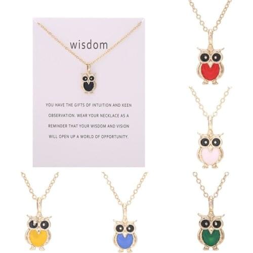 Fashion Jewelry Wisdom Cute Owl Pendant Necklace 8 Colors Enamel Gold Solver Color Alloy Animal Necklaces & Pendants For Women
