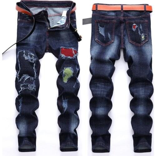 2021 Men’s High Quality Motor&Biker Jeans,Slim-fit Stretch Denim Pants,Ripped&Patched Scratches Blue Jeans,Youth Fashion Must