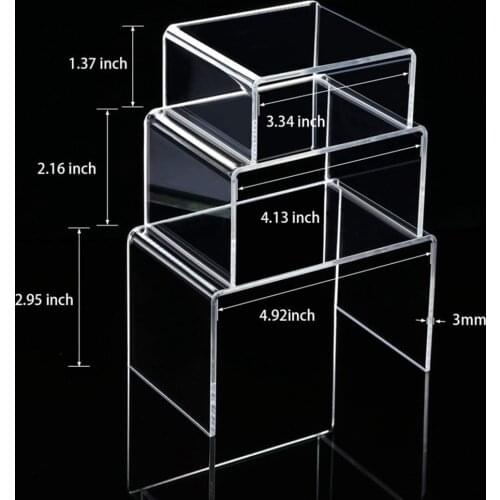 3PCS Acrylic Riser Set Clear Display Risers Jewelry Display Risers Shelf Showcase Jewelry Display Stand Storage Accessories