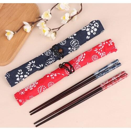 Chinese Wooden Tableware Set Cloth Bag Chopsticks Portable Travel Chinese Food Reusable Chinese Style Chopsticks Box Set