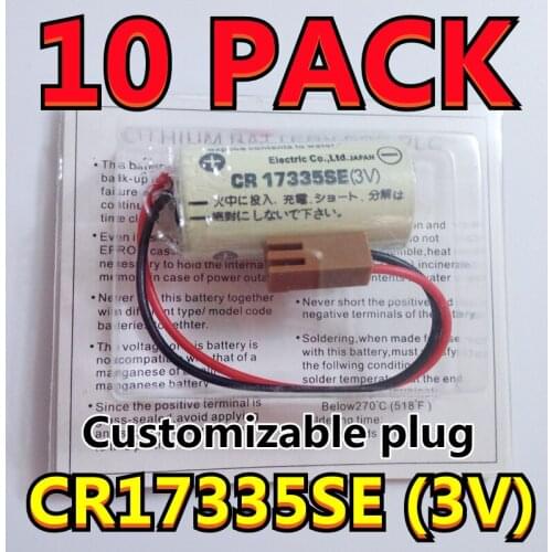 10 PACK HOT New For SANYO CR17335SE(3V) CR17335 CR2/3A 3V PLC Lithium Battery With FANAC Brown Connector (Customizable plug)