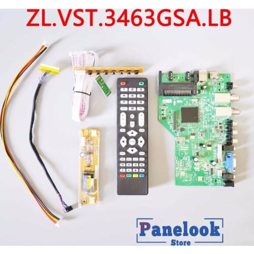 New ZL.VST.3463GSA.LB Universal Digital Driver Board Supports DVB-T2 DVB-S2 DVB-C with CI Card+7 Key Cable+2 LAMP Inverter+LVDS