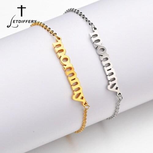Letdiffery 2018 New Love Mommy Letters Bracelet Stainless Steel Simple Mom Chain Link Women Bracelet Mother Bijoux Gift