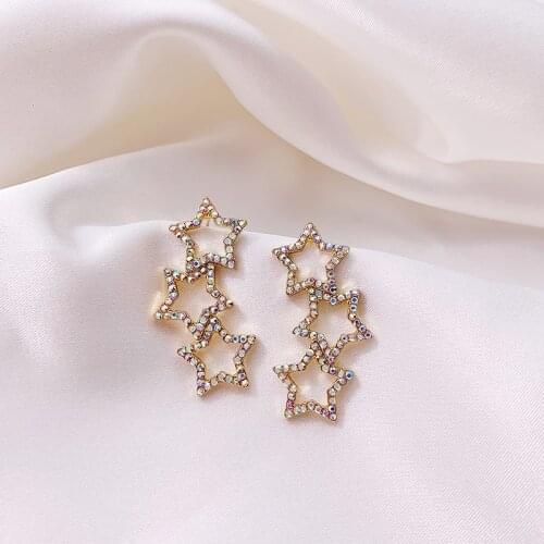 2019 New Arrival Crystal Trendy Star Women Dangle Earrings Star Long Earrings Woman Drop Earrings Jewelry Earrings