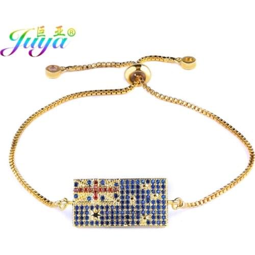 Wholesale DIY AAA Cubic Zirconia Copper Austrilia Flag Charm Connectors With Adjustable Gold Chain Link Women Fashion Bracelets