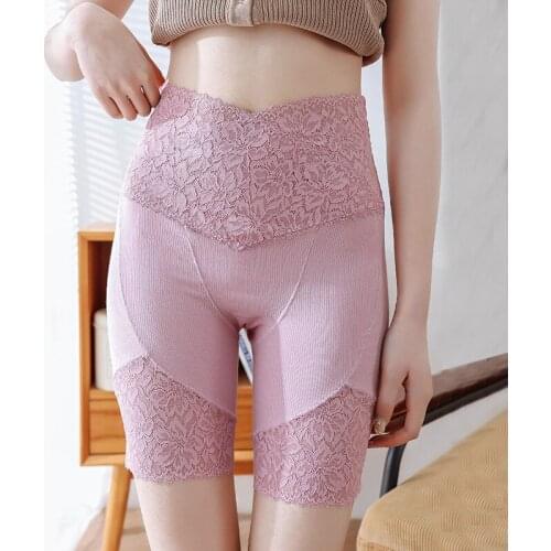 Pink Safety Womens Summer Thin Pants with Cotton Crotch Safety Pants Shorts High Waist Lace Medium Length Pants