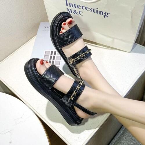 Trends Summer Sandals Woman Shoes New Chain Leather Thick-soled Casual Flat Sandals Gladiator Designer Shoes Platform Sandalias