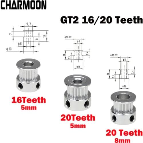 GT2 Pulley 3D Printer Parts Accessory GT2 20Teeth 16Teeth 16 20 Teeth Bore 5mm/8mm Timing Alumium for GT2 6mm Open Timing Belt