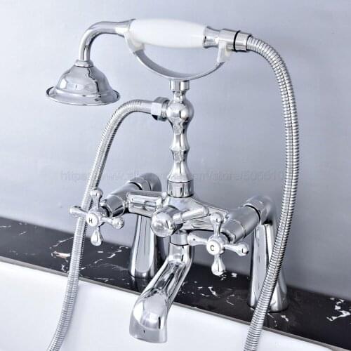Bathtub Faucets Chrome Shower Faucets Dual Handle Deck Mounted Bath And Shower Faucet With Handheld Showers ztf770