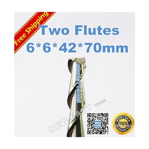 6*6*42*70 , 5pcs ,6mm two flutes spiral carbide bits, for acrylic ,PVC,MDF,Aluminum wood cnc router bits