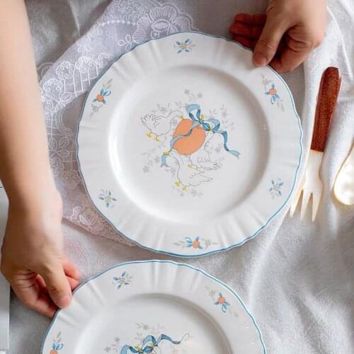 Cartoons Swan Breakfast Plates Cute Ceramic Dishes White Nordic Tableware For Kids Ins Style Cups And Bowls Household Plate