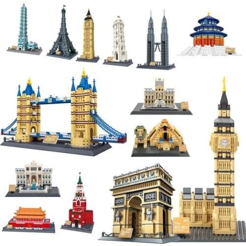 Worlds Famous Architecture Urban Street View Louvre Pyramid Classic City Brick Building Blocks Construction Bricks Kid Toy Gift