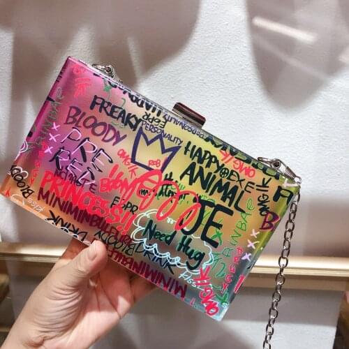 Acrylic Graffiti Women Transparent Bag Clear Purses Wedding Clutch Bags for Bride Crossbody Evening Bag Luxury Womens Handbags
