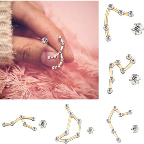 IF YOU Crystal Zircon 12 Zodiac Constellation Stud Earrings For Women Fashion Irregular Vintage Earrings Jewelry Gifts 2019 New