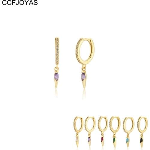 CCFJOYAS 925 Sterling Silver Black/White/Turquoise color Zircon Awl Drop Earrings for Women European and American Punk Earrings