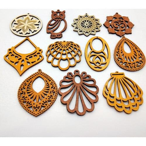 10 pcs/lot Natural Wood Jewelry Accessories Handmade Wood Pendant DIY Dangle Drop Earring Necklace Jewelry Making Wholesale