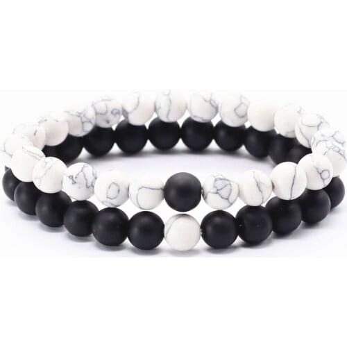 2PCS/set Black White Green Stone Beaded Men Bracelet For Women Homme Femme Couple Lover Gift Jewelry Accesorios Freely Shipping